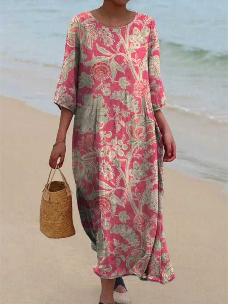 Robe vintage à fleurs Esme de Danoir Paris, tissu crème fleuri, coupe élégante, parfaite pour un style rétro féminin.