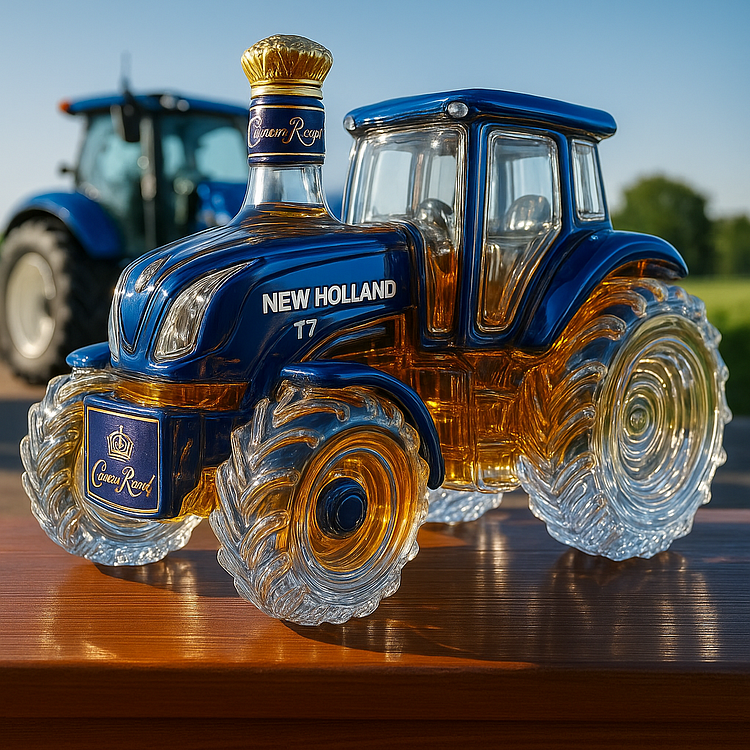 Carafe à whisky Danoir Paris Édition Tracteur avec motif de tracteur en verre élégant pour stockage de whisky.