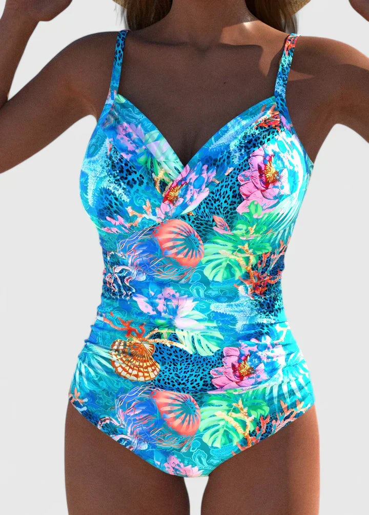 Maillot de bain sophistiqué Meloryanne de Danoir Paris en cyan, façonné pour un look élégant et tendance.