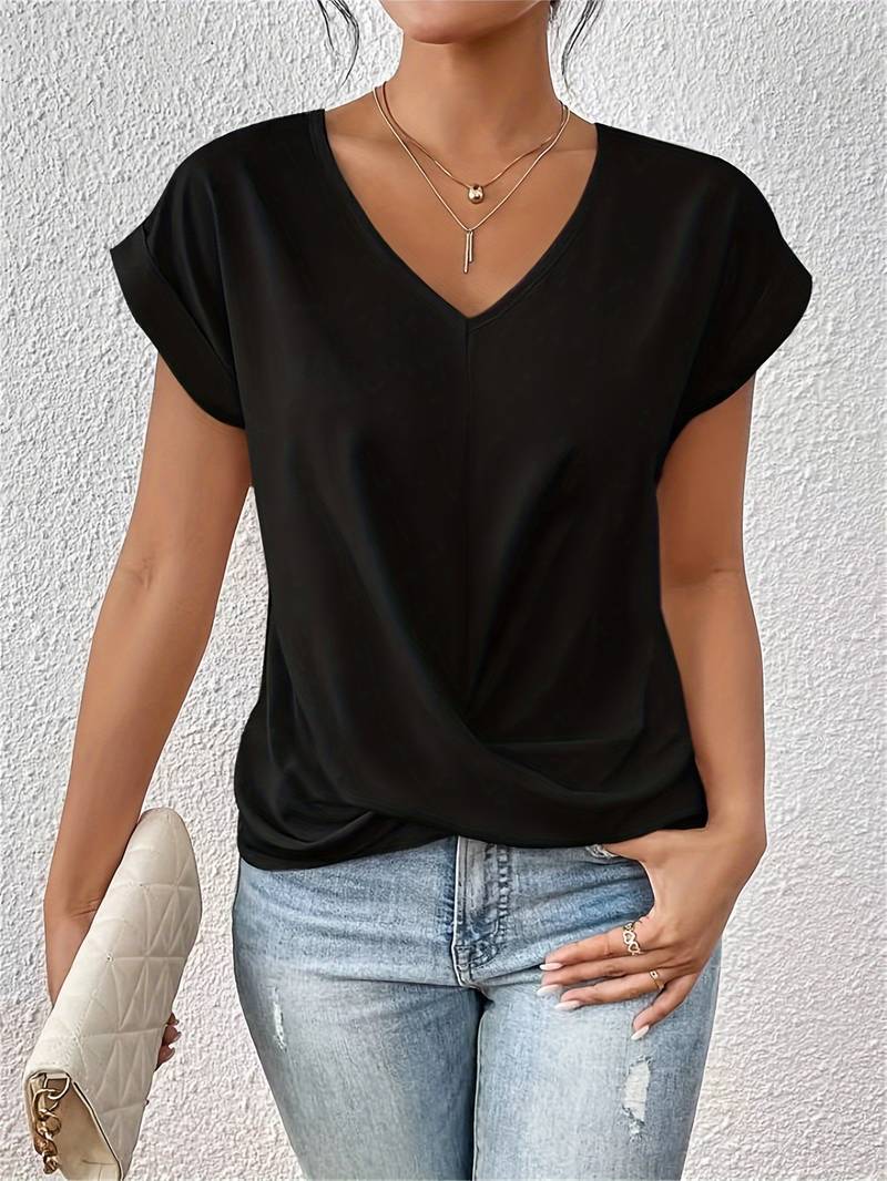 T-shirt femme Danoir Paris Fiore en coton noir, vêtement confortable pour dames, porté sur mannequin.