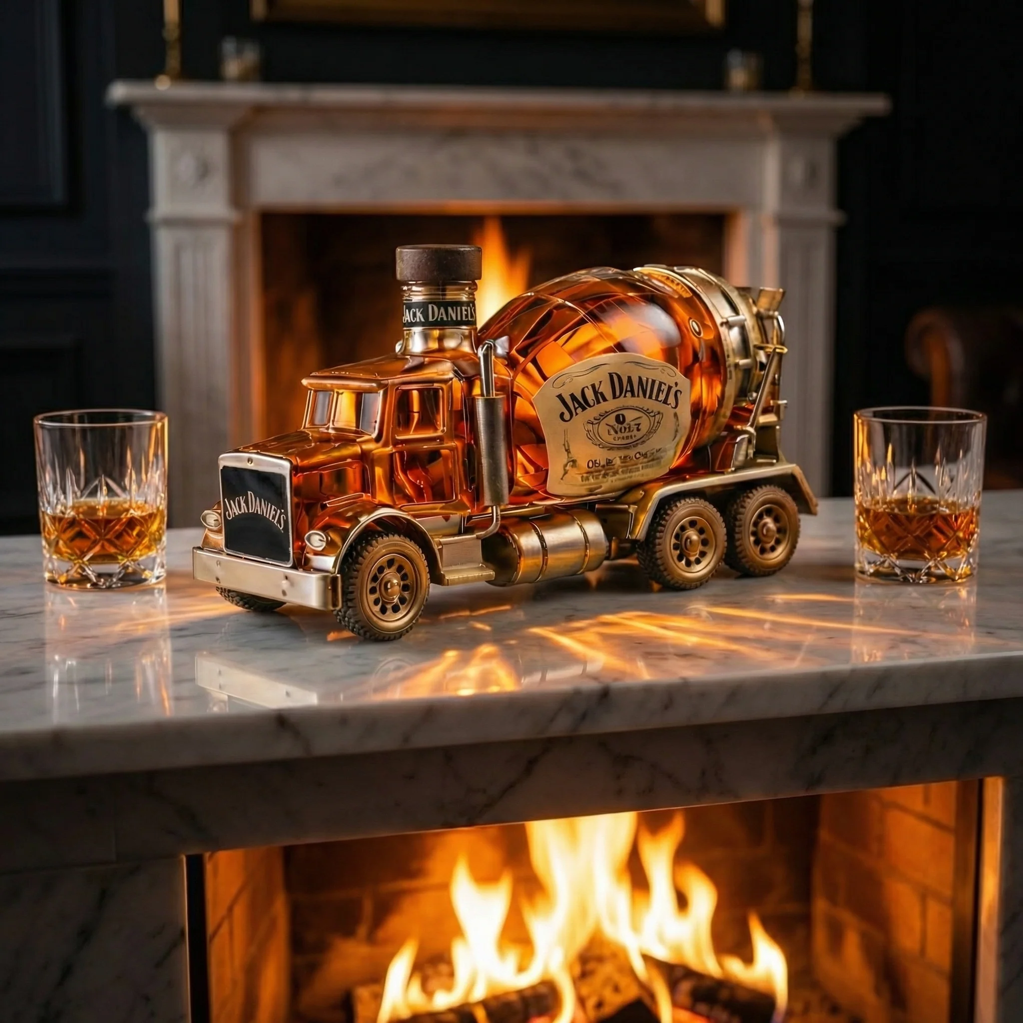 Carafe à whisky Danoir Paris Édition Camion, en verre transparent avec motif de camion, pour servir et décorer.
