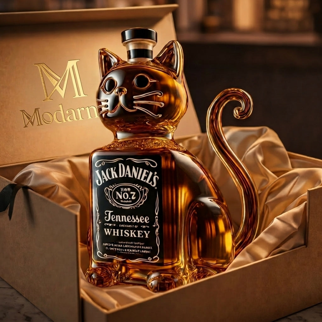 Carafe à whisky Danoir Paris Édition Chat, en verre transparent avec motif chat, pour servir et décorer.