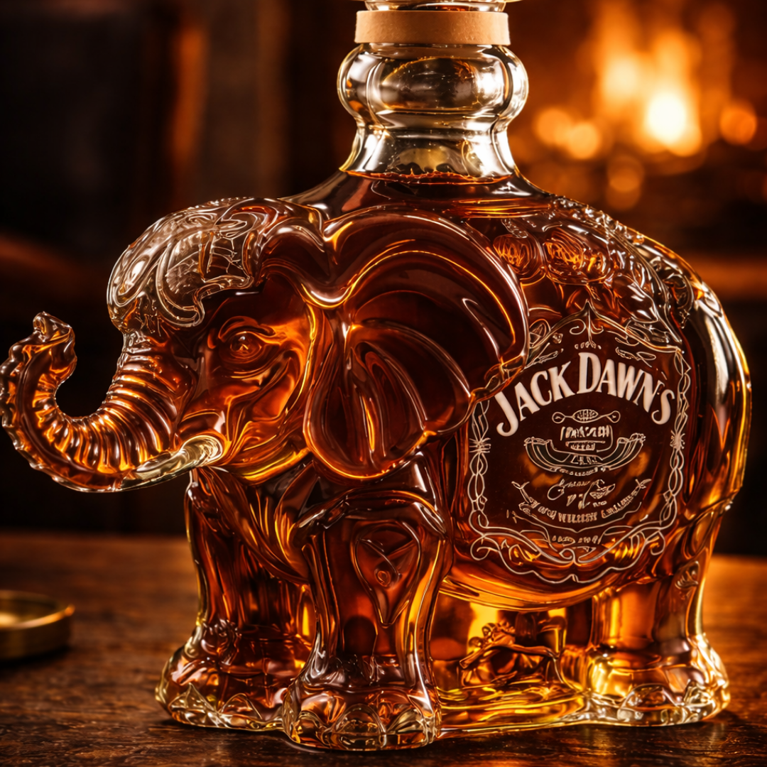 Carafe à whisky Danoir Paris Édition Éléphant en verre avec motif d'éléphant pour la dégustation de whisky.