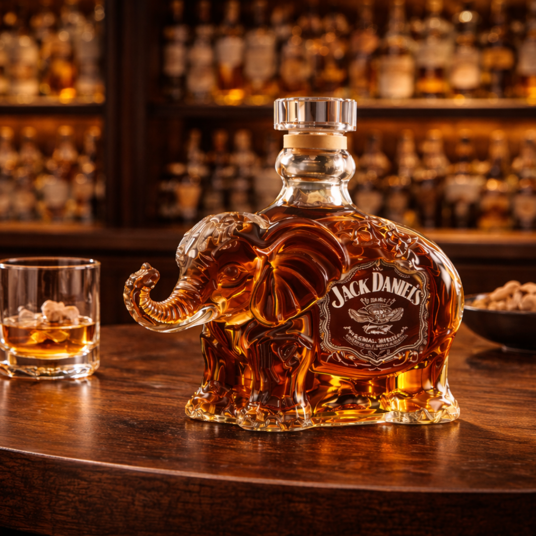 Carafe à whisky Danoir Paris Édition Éléphant en verre avec motif élégant, idéale pour servir et décorer.