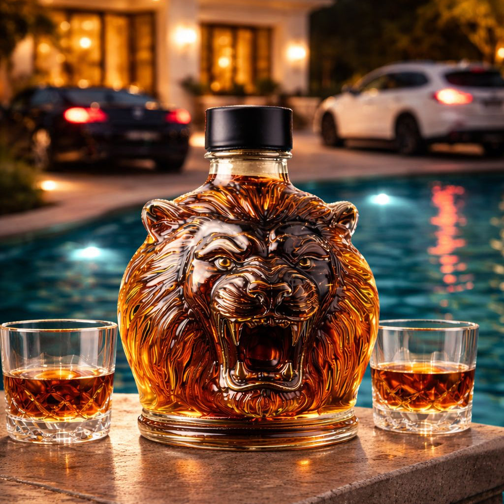 Carafe à whisky Danoir Paris Édition Lion en verre avec motif lion, design élégant pour servir le whisky.