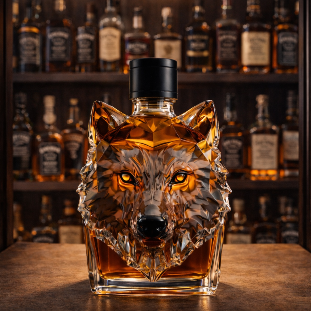 Carafe à whisky Danoir Paris Édition Loup en verre avec motif de loup, élégante et raffinée pour la dégustation de whisky.