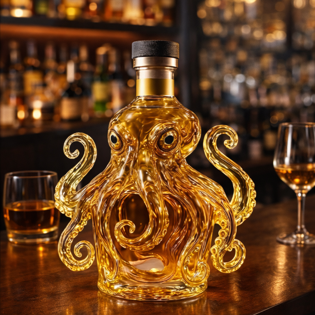 Carafe à whisky Danoir Paris Édition Pieuvre en verre avec motif pieuvre pour servir le whisky avec élégance.