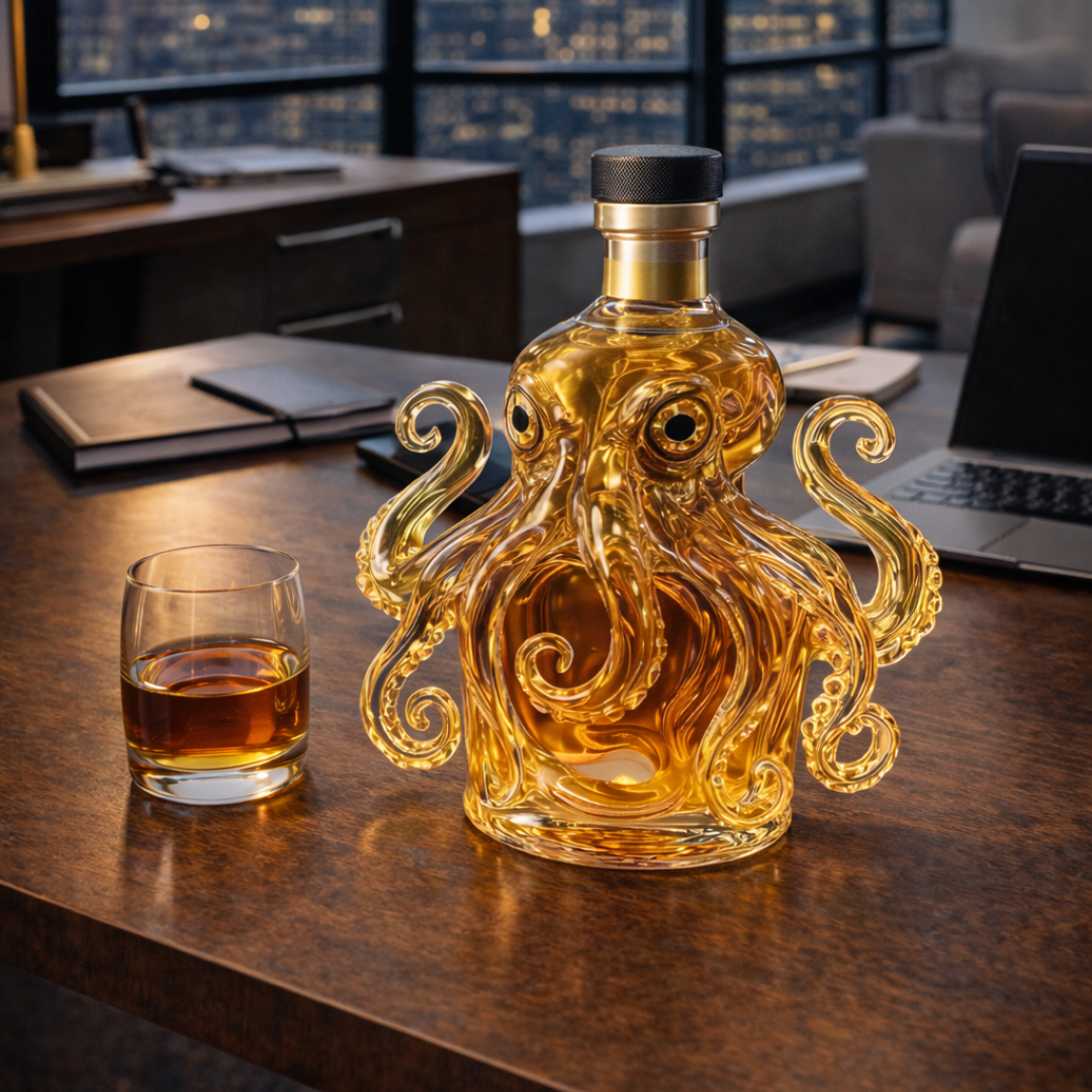 Carafe à whisky Danoir Paris Édition Pieuvre en verre avec motif pieuvre, élégante pour servir le whisky.