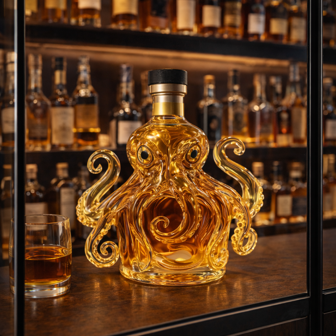 Carafe à whisky Danoir Paris Édition Pieuvre en verre avec motif pieuvre, élégante et artisanale pour conserver votre whisky.