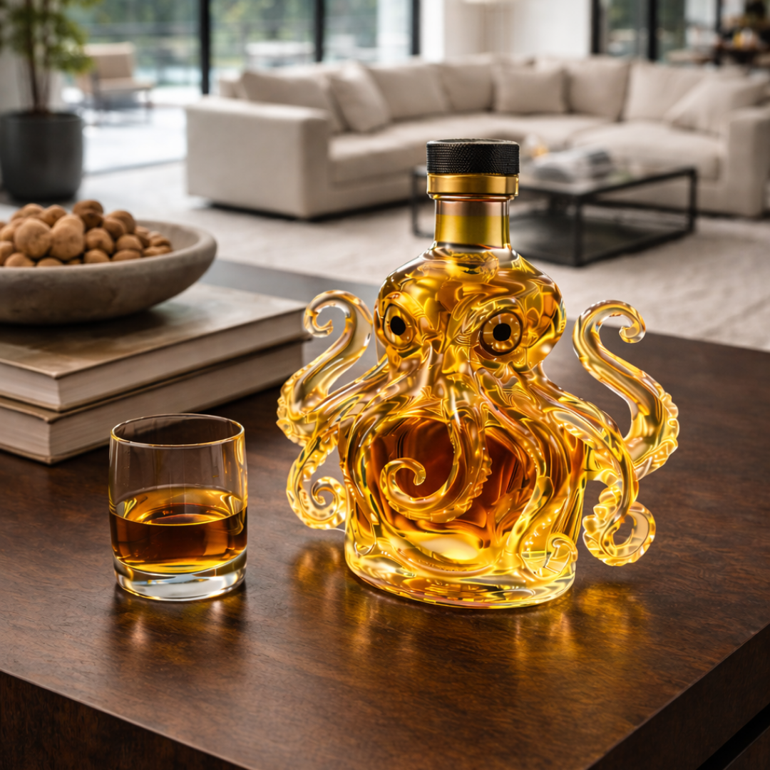 Carafe à whisky Danoir Paris Édition Pieuvre en verre avec motif de pieuvre, élégante et artistique.