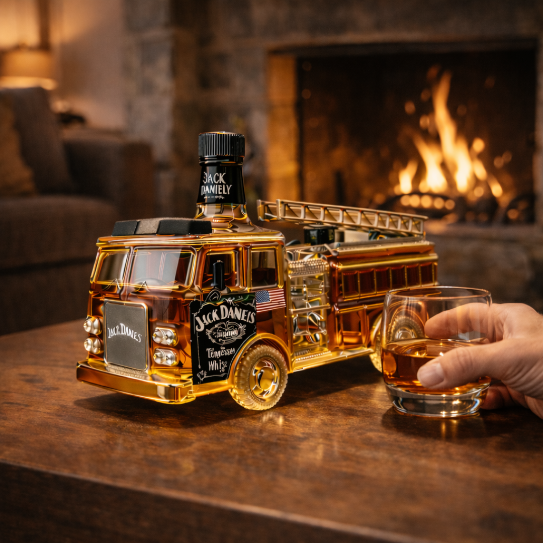 Carafe à whisky Danoir Paris Édition pompier en verre avec motif de pompier, élégante et décorative pour boissons alcoolisées