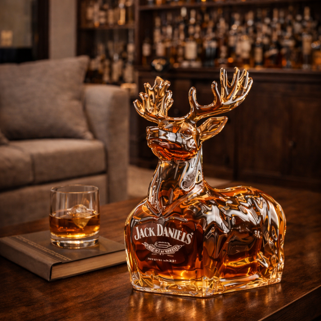 Carafe à whisky Danoir Paris Édition Reno en verre transparent avec bouchon en bois naturel, élégante et moderne.