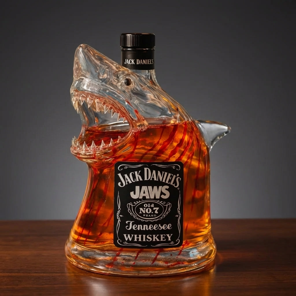 Carafe à whisky Danoir Paris Édition Requin en verre avec motif de requin pour stockage et service de whisky.
