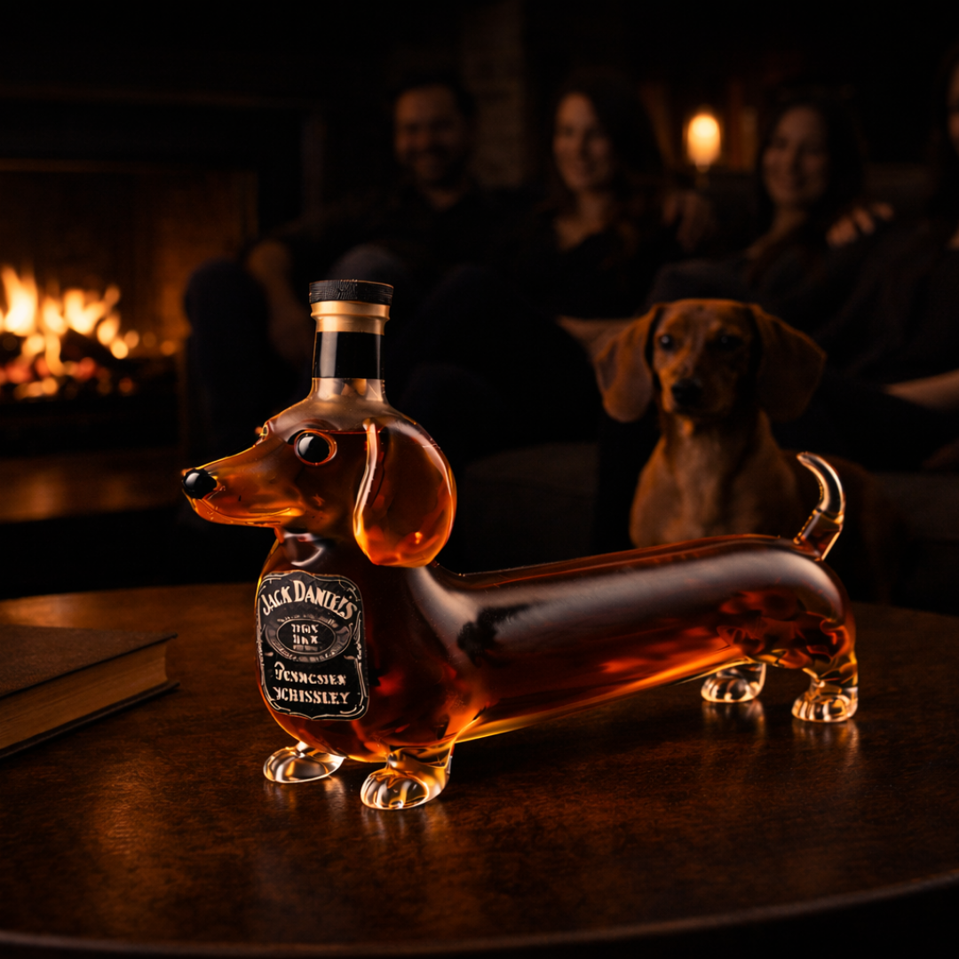 Carafe à whisky Danoir Paris Édition Teckel en verre avec motif chien, idéale pour la dégustation de whisky.