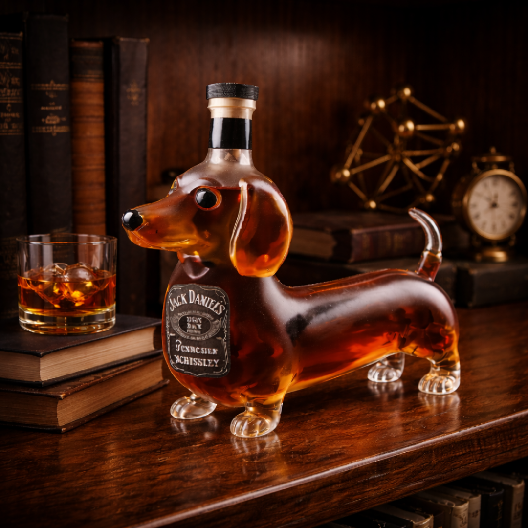 Carafe à whisky Danoir Paris Édition Teckel en verre avec motif de chien teckel, idéale pour servir le whisky avec style.