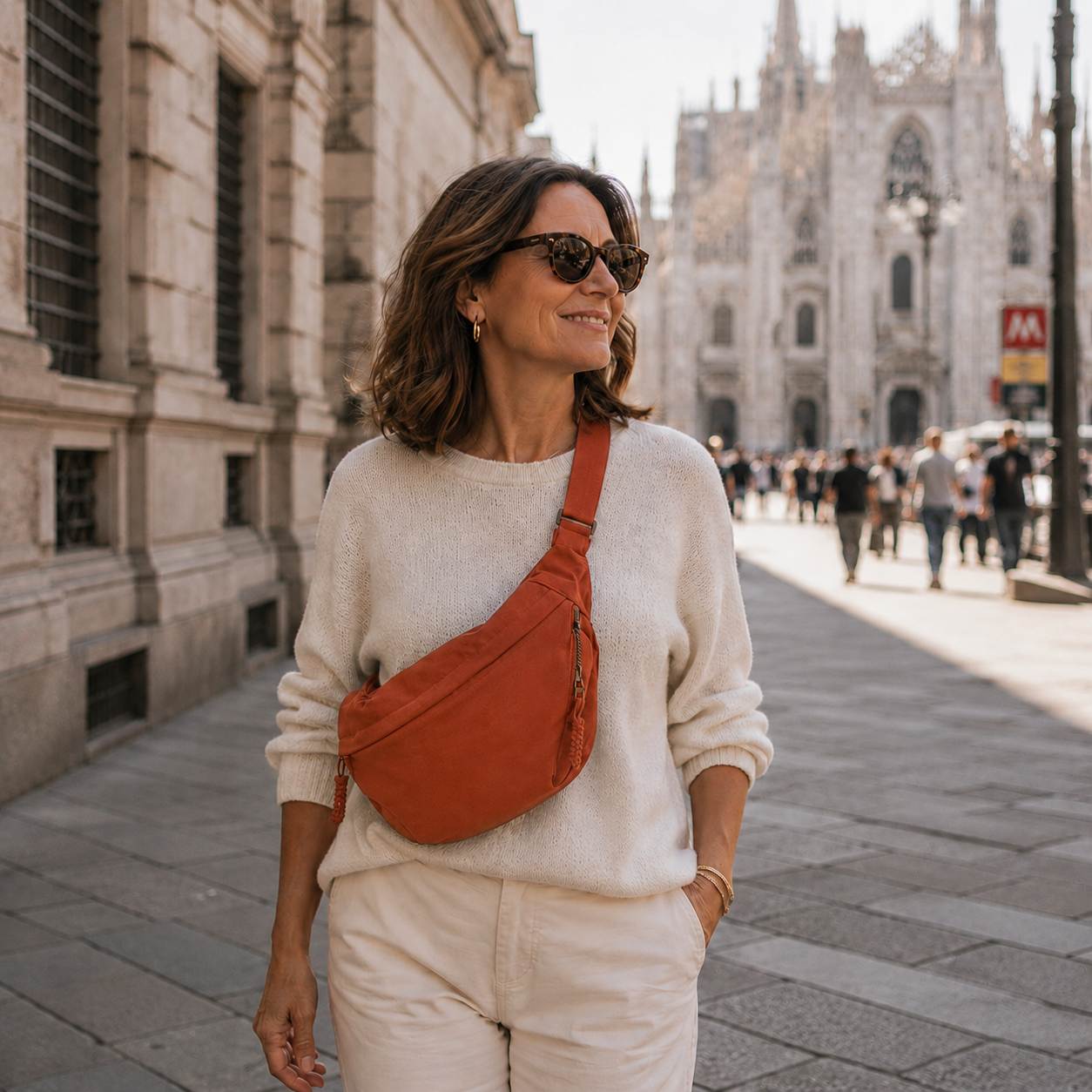 Sac à bandoulière orange Gioia de Danoir Paris, design élégant avec détails modernes et poignée confortable.