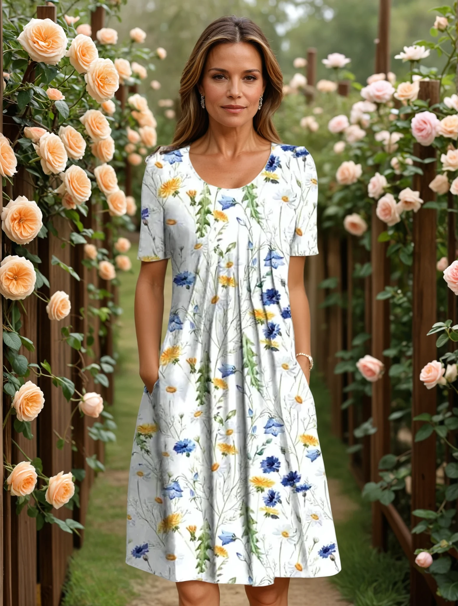 Robe élégante décontractée Olivia de Danoir Paris avec motif floral rouge, tissu léger et coupe fluide.