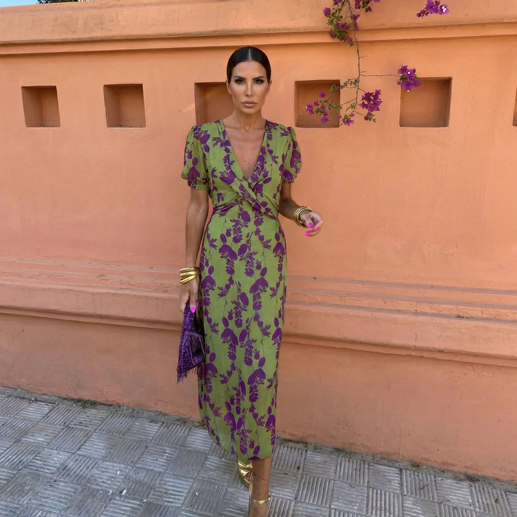 Robe élégante d'été Danoir Paris Ani en violet et bleu, coupe fluide, idéale pour les occasions estivales.