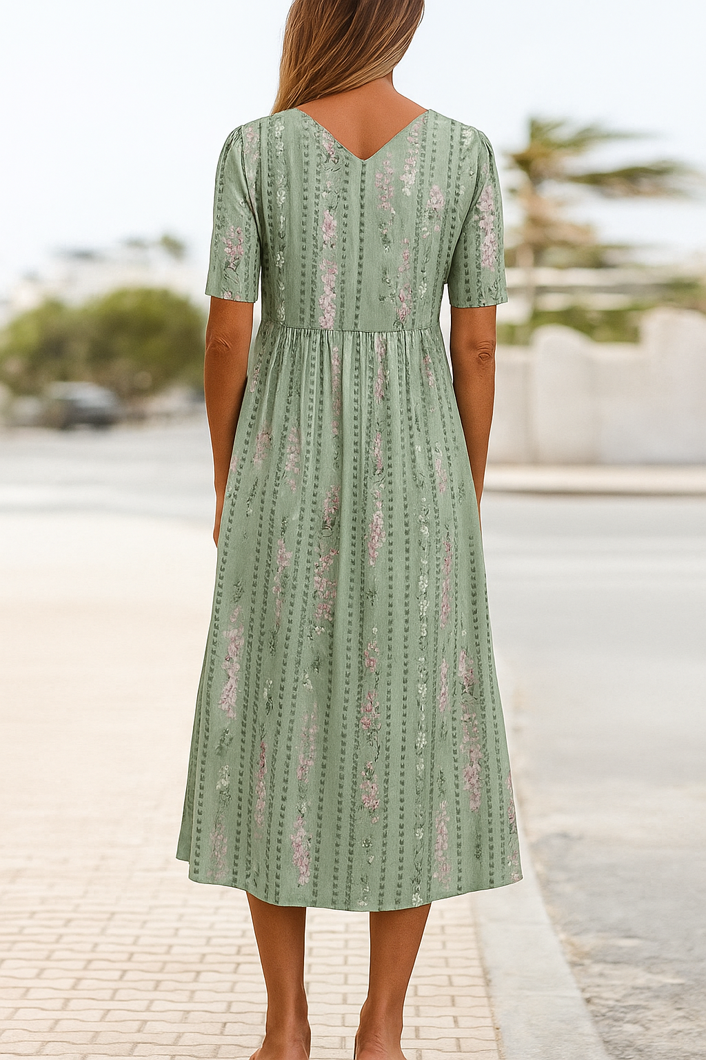 Robe midi Danoir Paris pour femmes, imprimé botanique, coupe flatteuse et cache bien le ventre, style élégant et confortable.