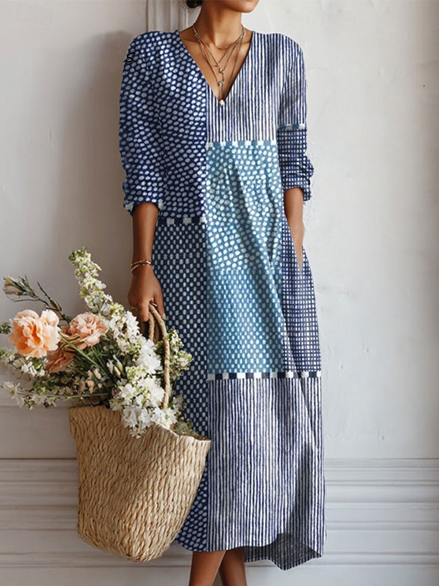 Robe Danoir Paris Esra™ en tissu confortable, robe quotidienne bleue, style décontracté et élégant, portée décontractée.
