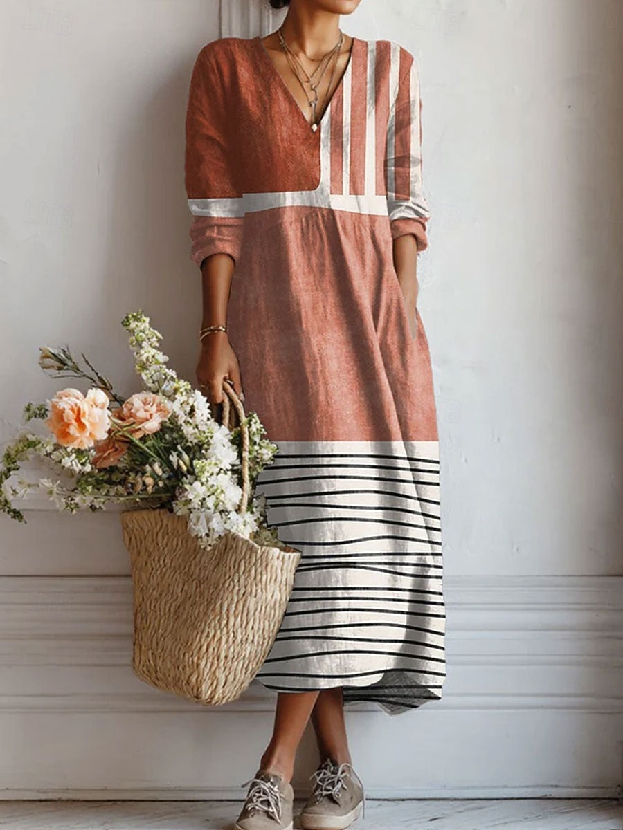 Robe de confort quotidien Zoey™ de Danoir Paris, en tissu brun et gris, style décontracté et confortable.