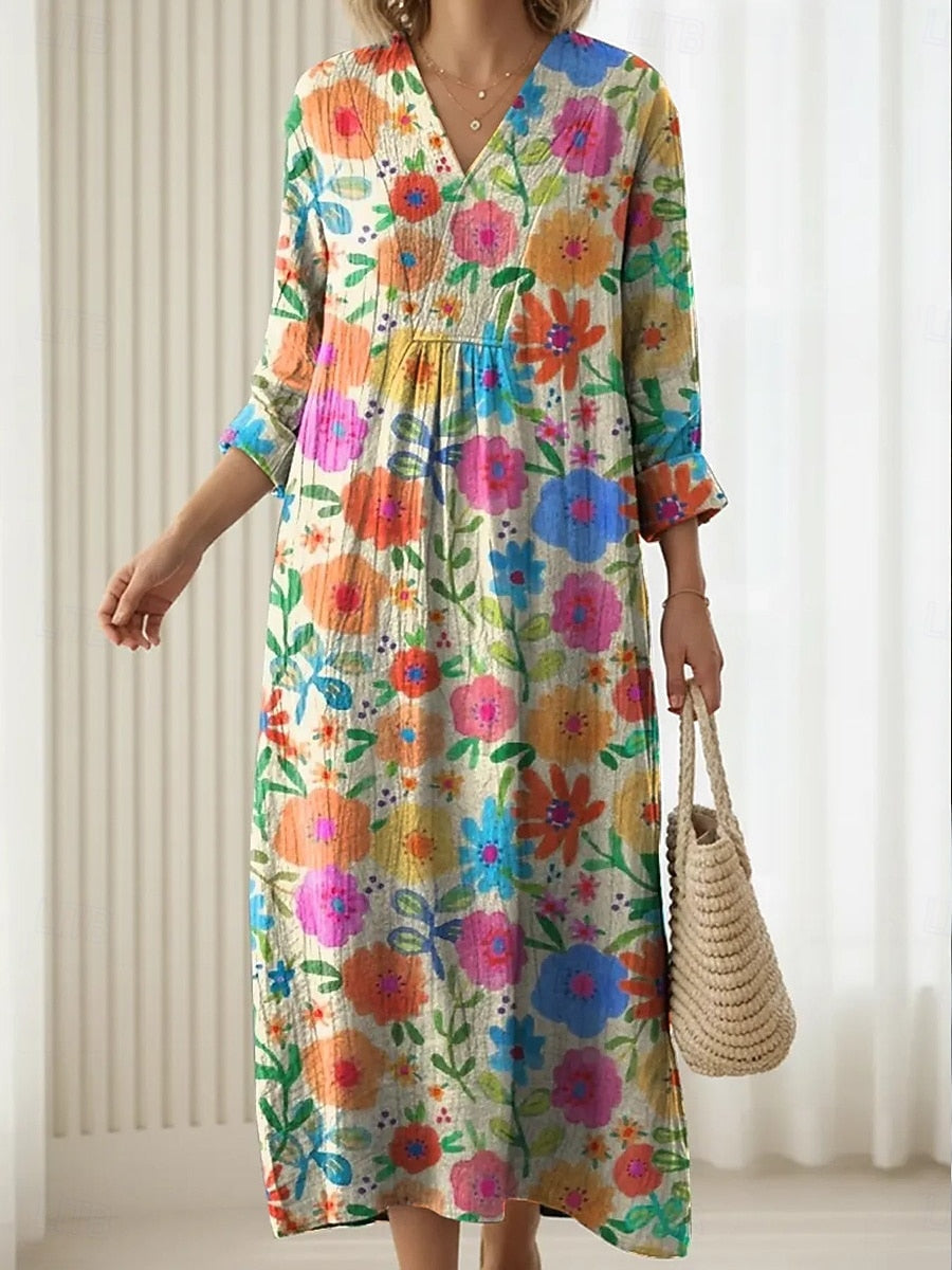 Robe de confort quotidien Emma™ de Danoir Paris avec motif floral, vêtement décontracté pour femme.