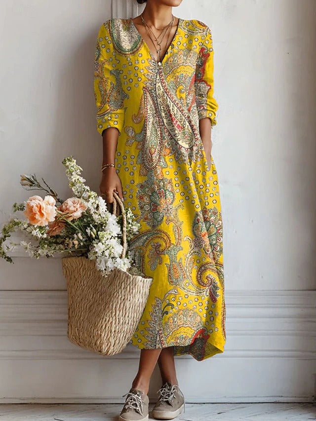 Robe Eva™ Danoir Paris, robe de confort quotidienne jaune légère, tissu doux et coupe décontractée, parfait pour le quotidien.