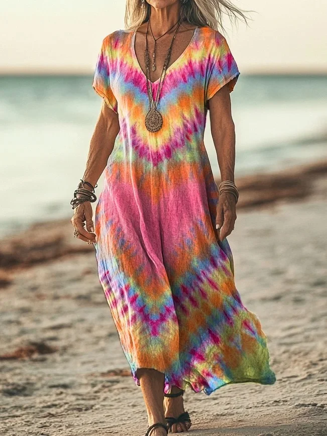Robe en coton Norae de Danoir Paris, élégante et multicolore, pour femmes, vue de face.