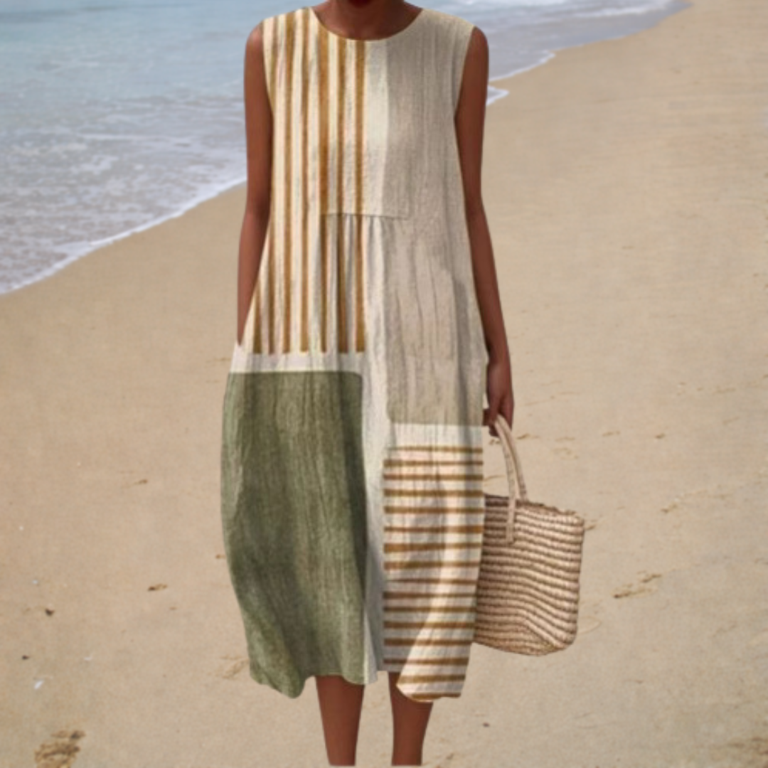 Robe midi contemporaine Rosalie de Danoir Paris, vêtement élégant pour femme, vue de face sur fond neutre.