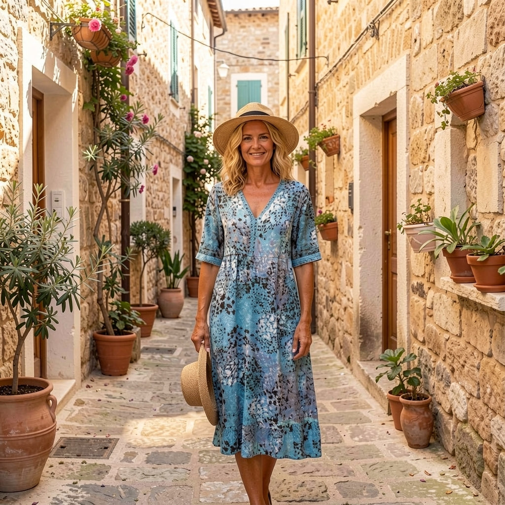 Robe midi imprimée élégante Rachel de Danoir Paris, robe longue rouge écarlate avec motif floral.