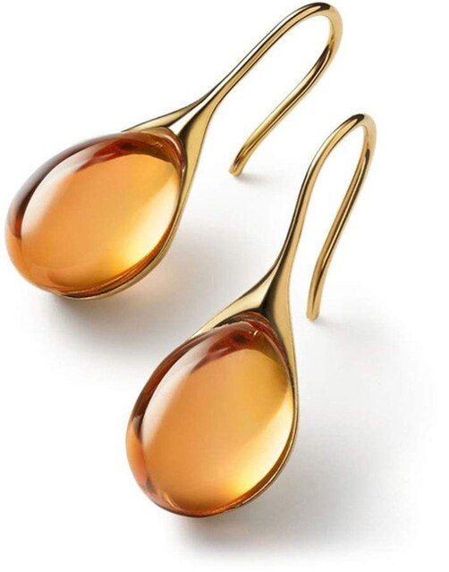 Boucles d'oreilles pendantes Danoir Paris en or bleu avec cristaux élégants, parfaites pour une tenue chic et sophistiquée.