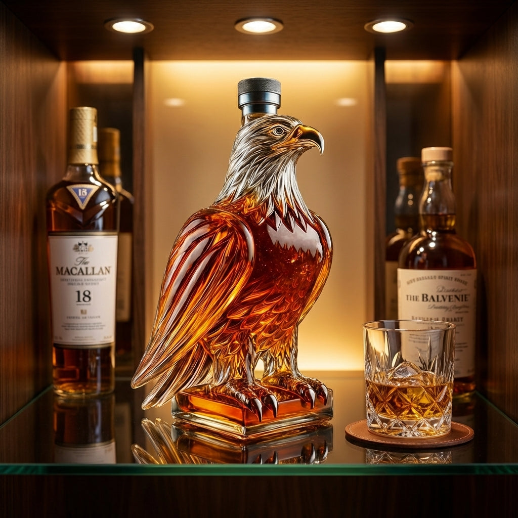 Carafe à whisky Danoir Paris Édition Aigle en verre transparent avec bouchon élégant, pour servir le whisky avec style.
