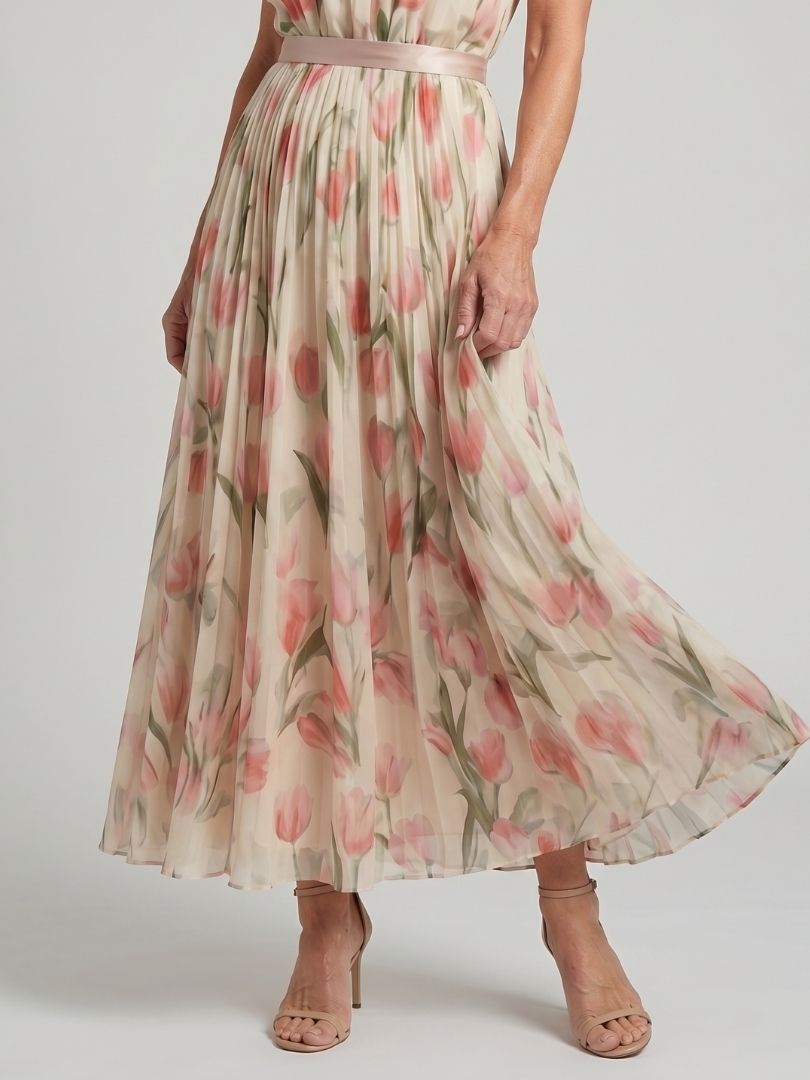 Robe midi florale Danoir Paris Aurelle à col halter, vue de face, tissu léger avec motif floral coloré.