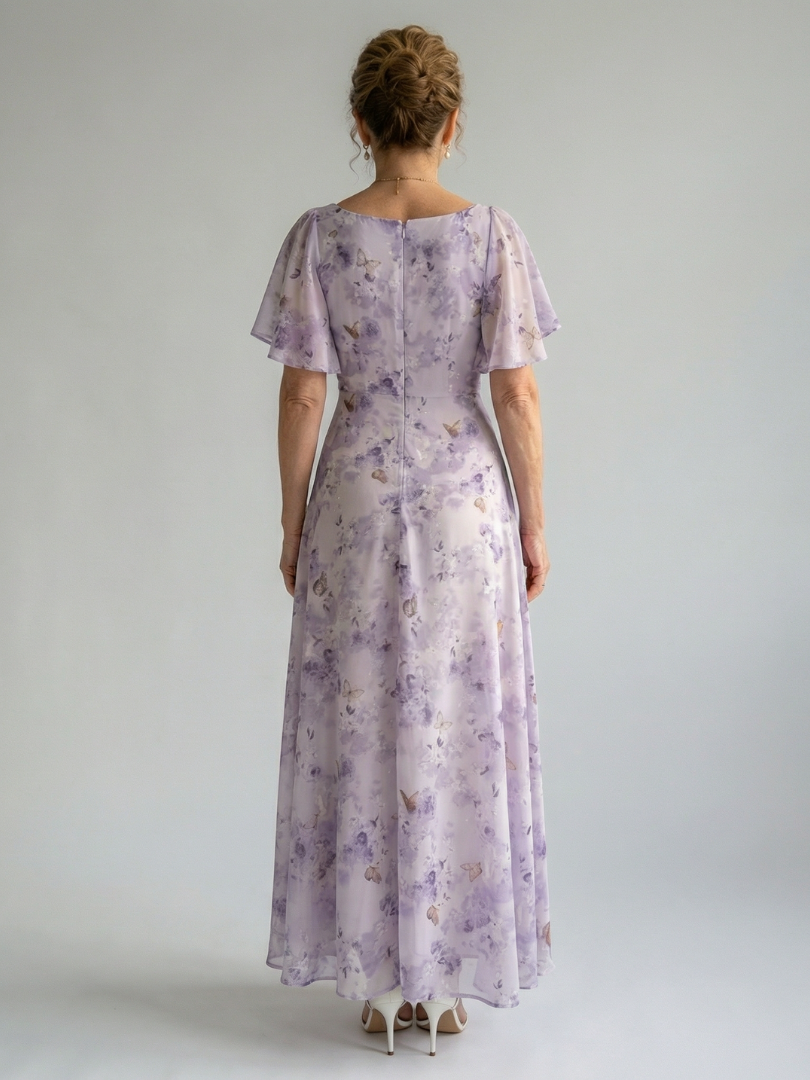 Robe midi fluide à manches volantées de Danoir Paris, motif floral, style élégant et confortable pour femmes.