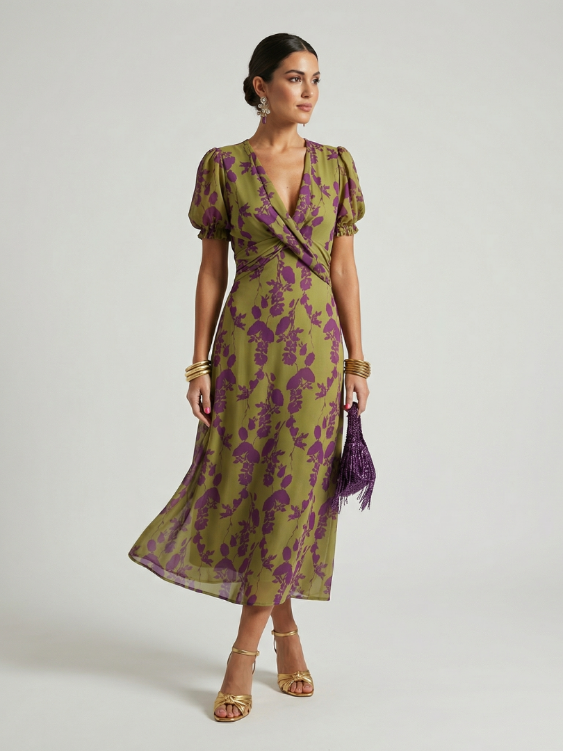 Robe midi florale décontractée Virel de Danoir Paris, tissu léger avec motif floral, portée détendue et élégante.