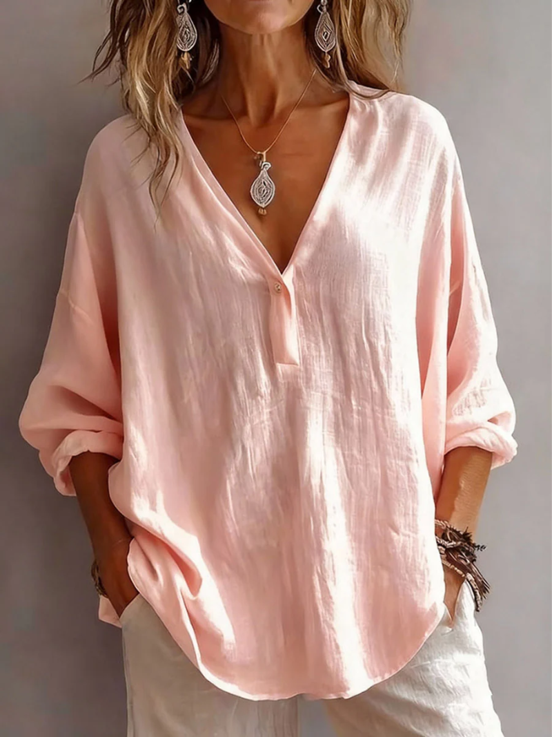 Blouse simple quotidienne Elina de Danoir Paris en rose, vêtement décontracté pour un style élégant et confortable.