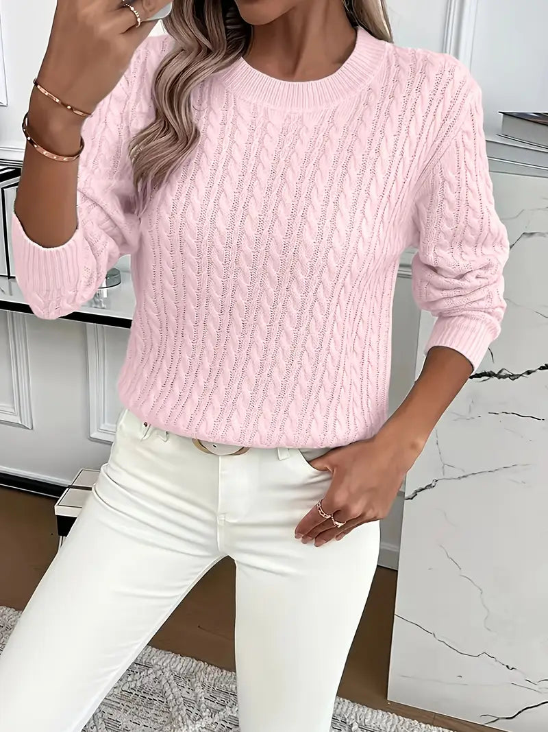Pull en tricot à torsades blanc Lena pour femme, élégant et chaud, de la marque Danoir Paris, en taille XS.