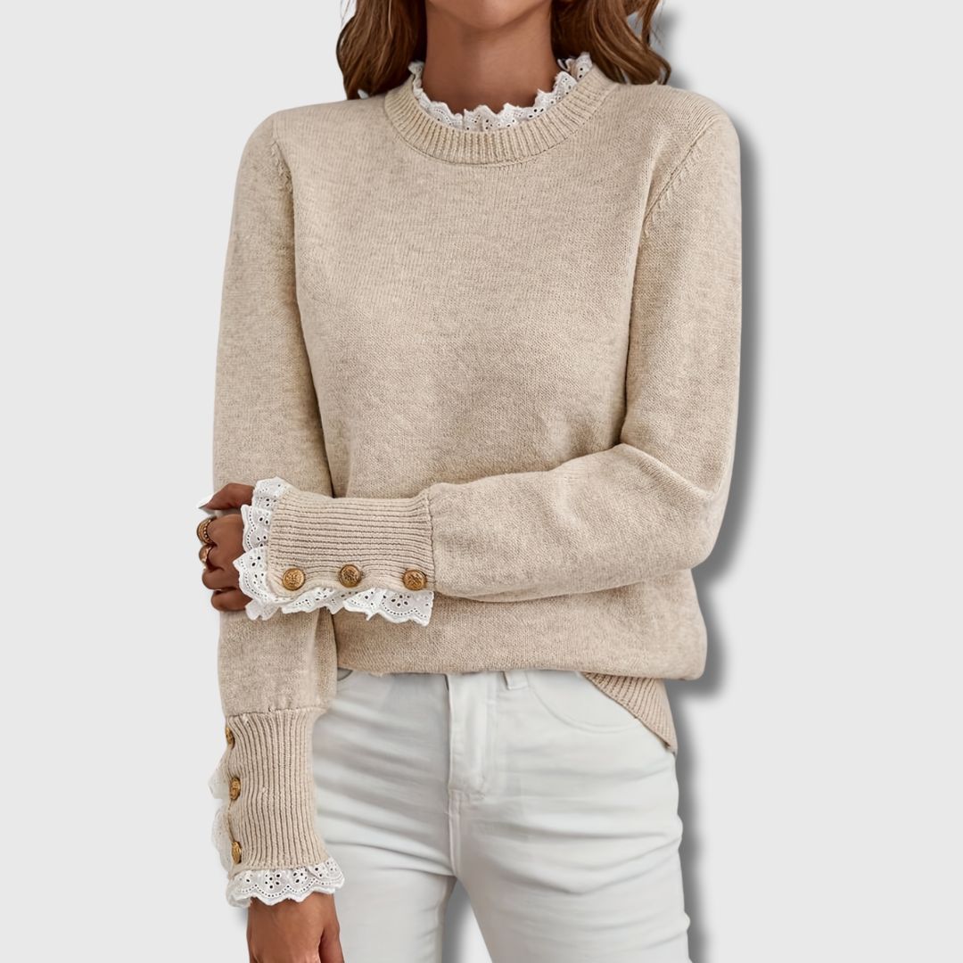 Pull élégante en dentelle doré de la marque Danoir Paris, modèle Sofie, avec détails fins et finition raffinée.