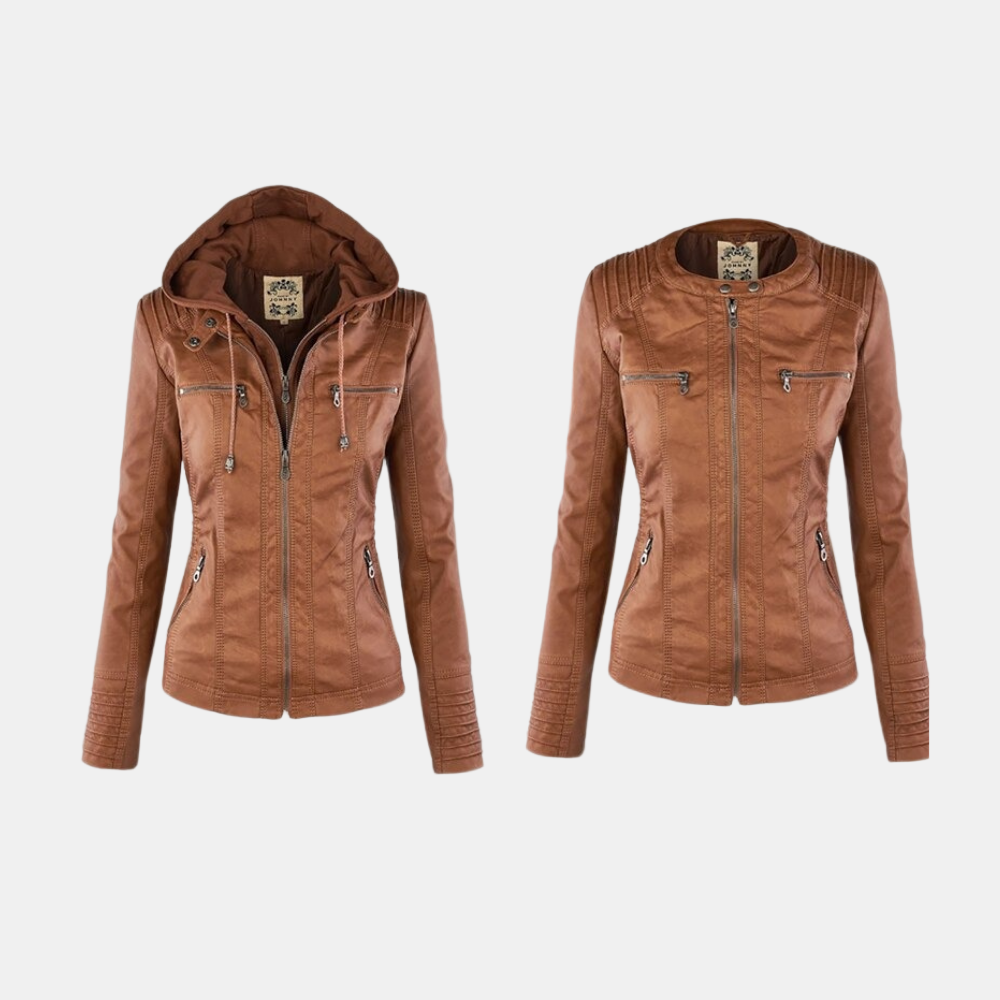 Veste élégante Carmen Danoir Paris en brun clair, style chic, coupe moderne, visible en détail sur l'image.