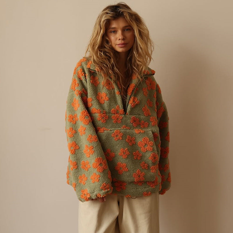 Fleece douce Daisy de Danoir Paris, couleur jaune, style boho, vue de face avec motif floral et texture moelleuse.
