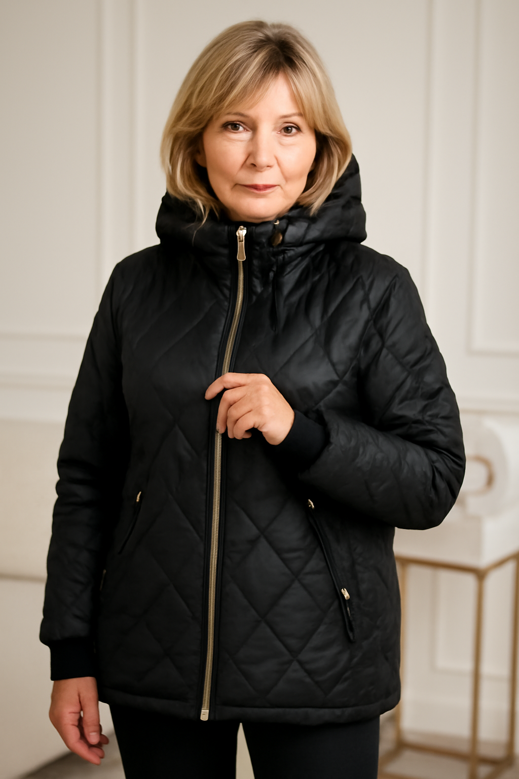 Veste matelassée élégante Danoir Paris Elena en rose, détail de la finition et du tissu léger.