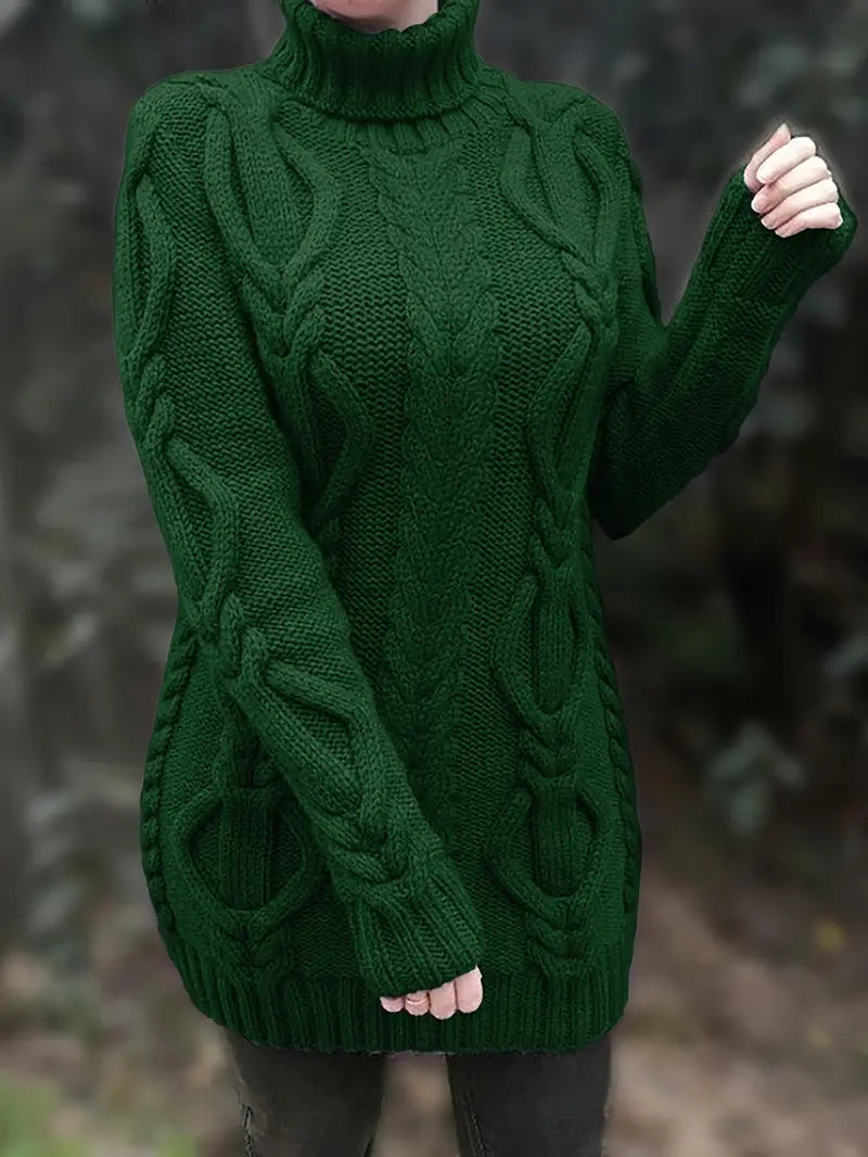 Robe turtleneck cramoisie Narda de Danoir Paris, élégante, courte, en tissu fluide, vue de face sur mannequin.