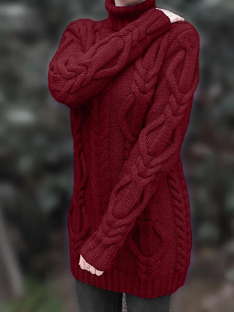 Robe turtleneck élégante Narda de Danoir Paris en cramoisi, coupe ajustée, parfaite pour une allure sophistiquée.