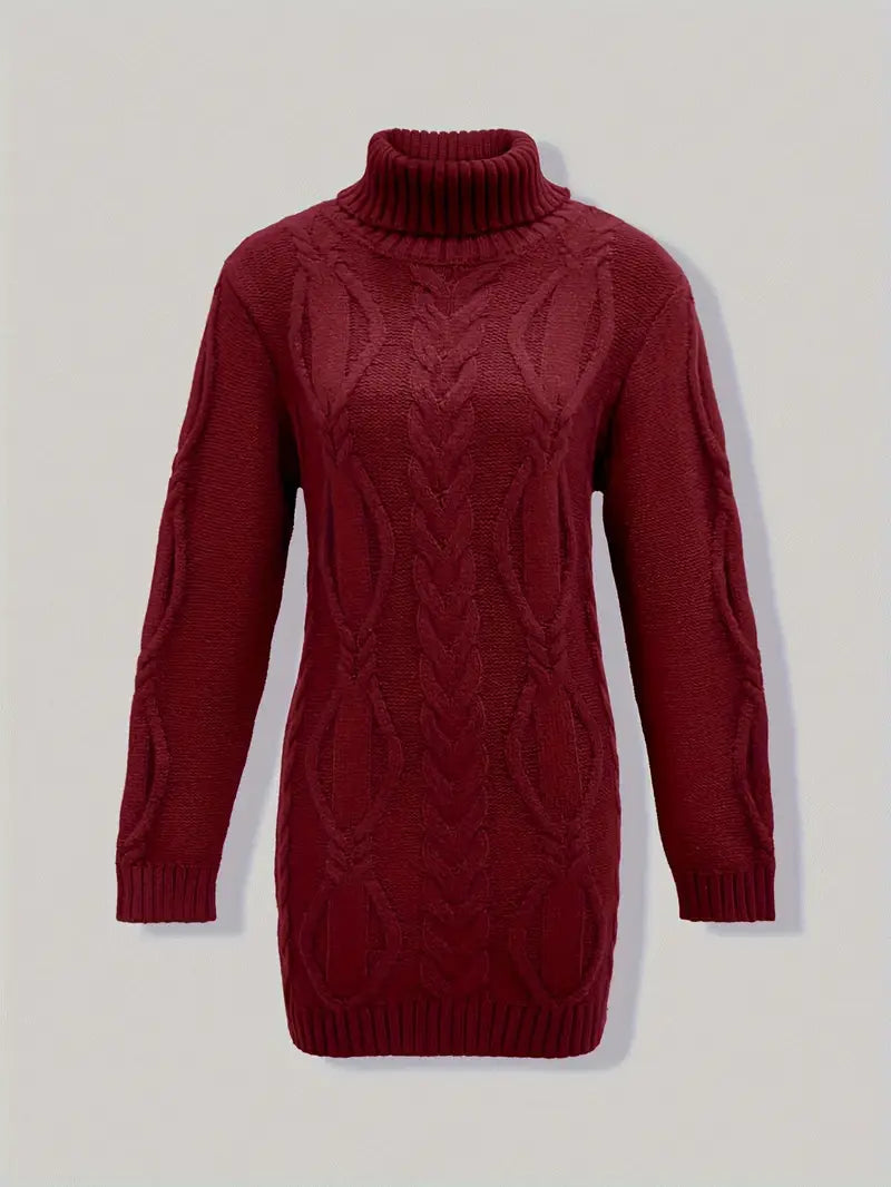 Robe turtleneck élégante Danoir Paris en cramoisi, coupe ajustée, tissu fluide, portée chic et sophistiquée.