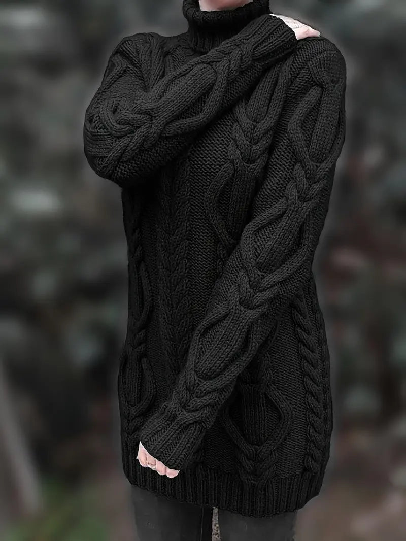 Robe turtleneck cramoisie élégante de Danoir Paris, modèle Narda, vue de face, tissu fluide et coupe sophistiquée.