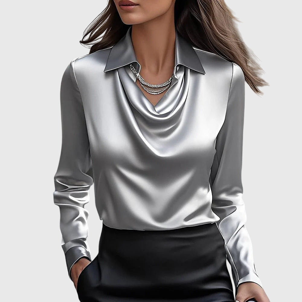 Blouse satinée élégante Danoir Paris Brooklyn, en taille XS, tissu fluide et brillant visible sur l'image.