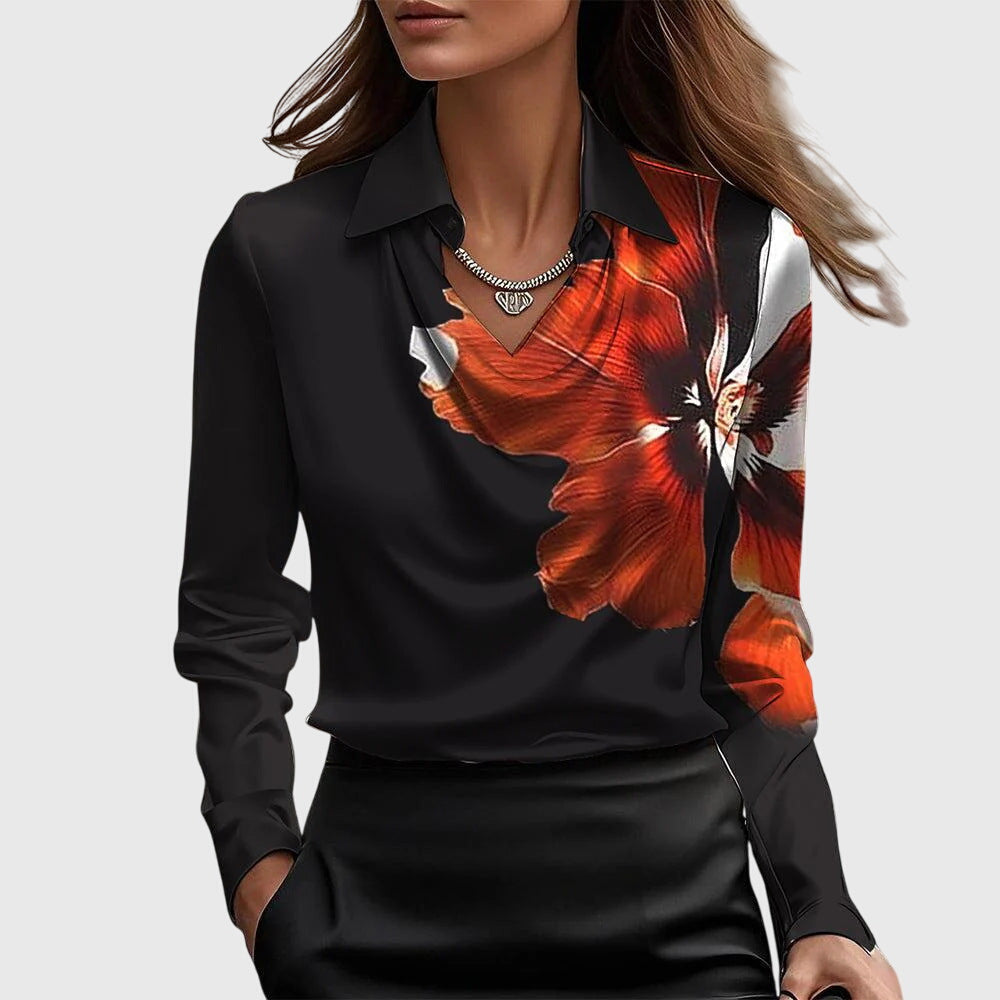Blouse satinée élégante Brooklyn de Danoir Paris, couleur or, taille XS, vue de face, tissu fluide et sophistiqué.