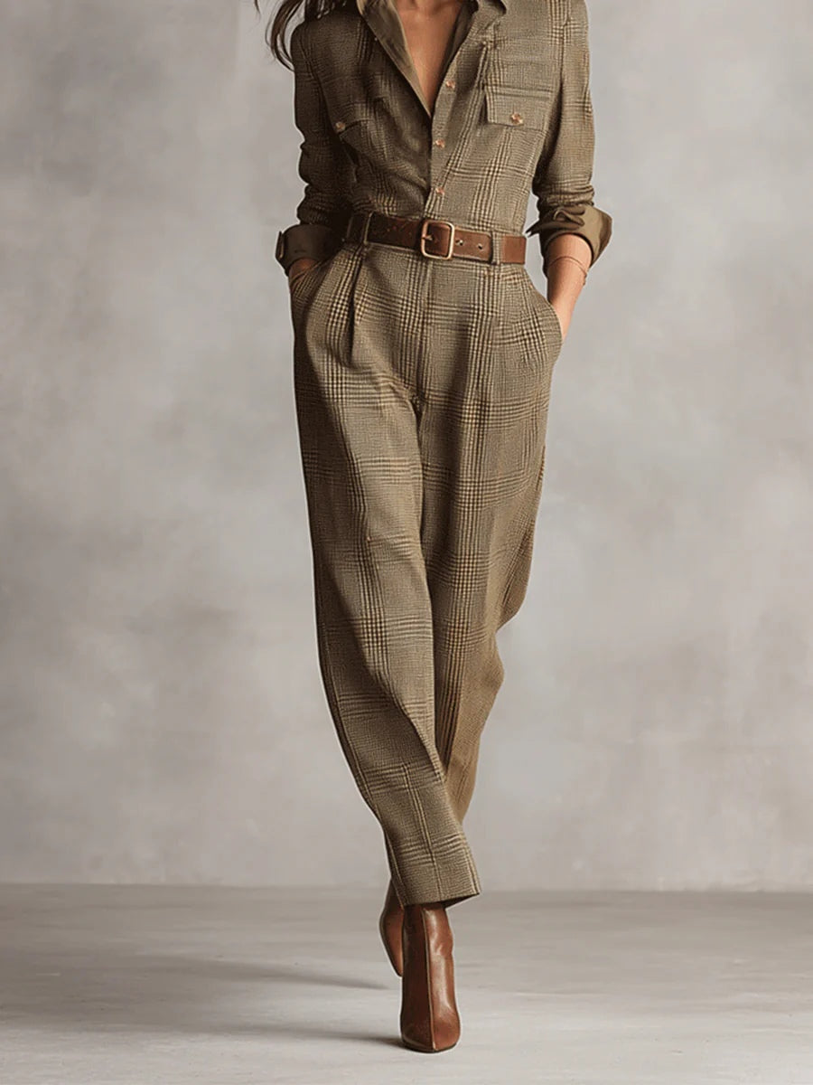 Combinaison élégante marron Agnieszka de Danoir Paris, taille XS, vêtement polyvalent et chic pour femmes.