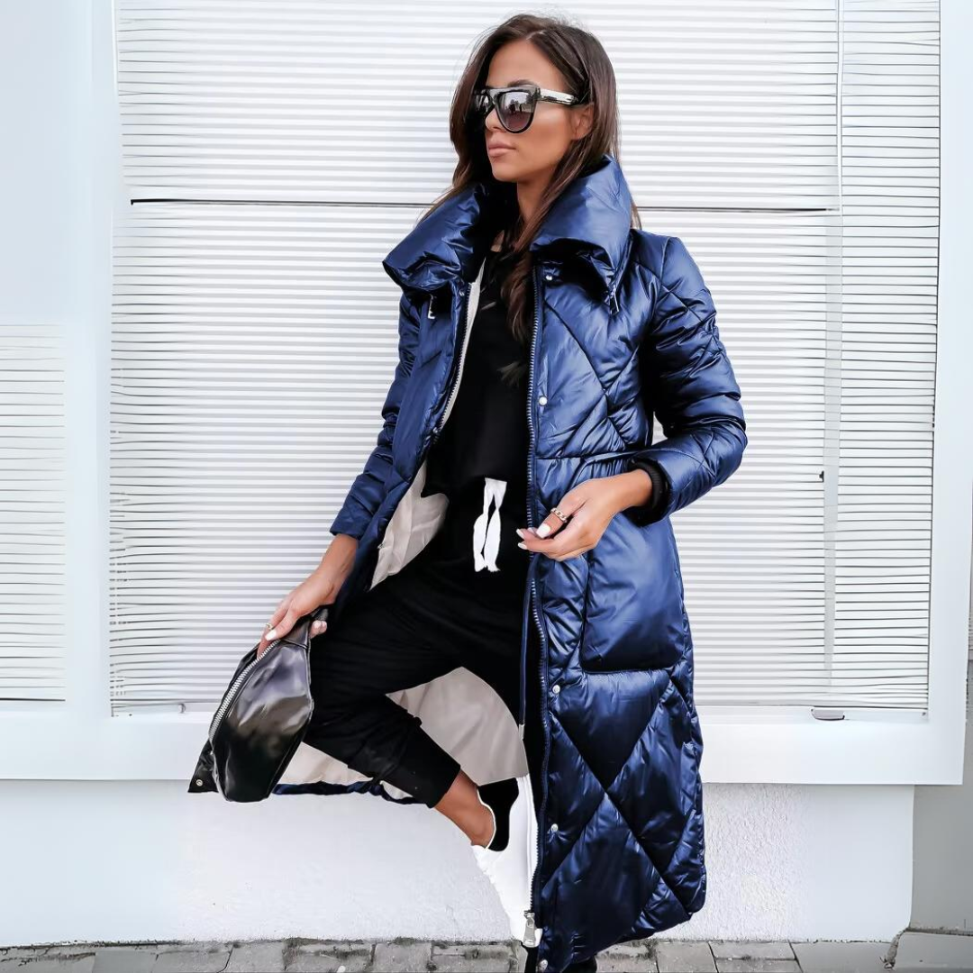 Manteau long chic et chaud Danoir Paris Élégance FR1063, noir, avec col élégant et coupe sophistiquée.
