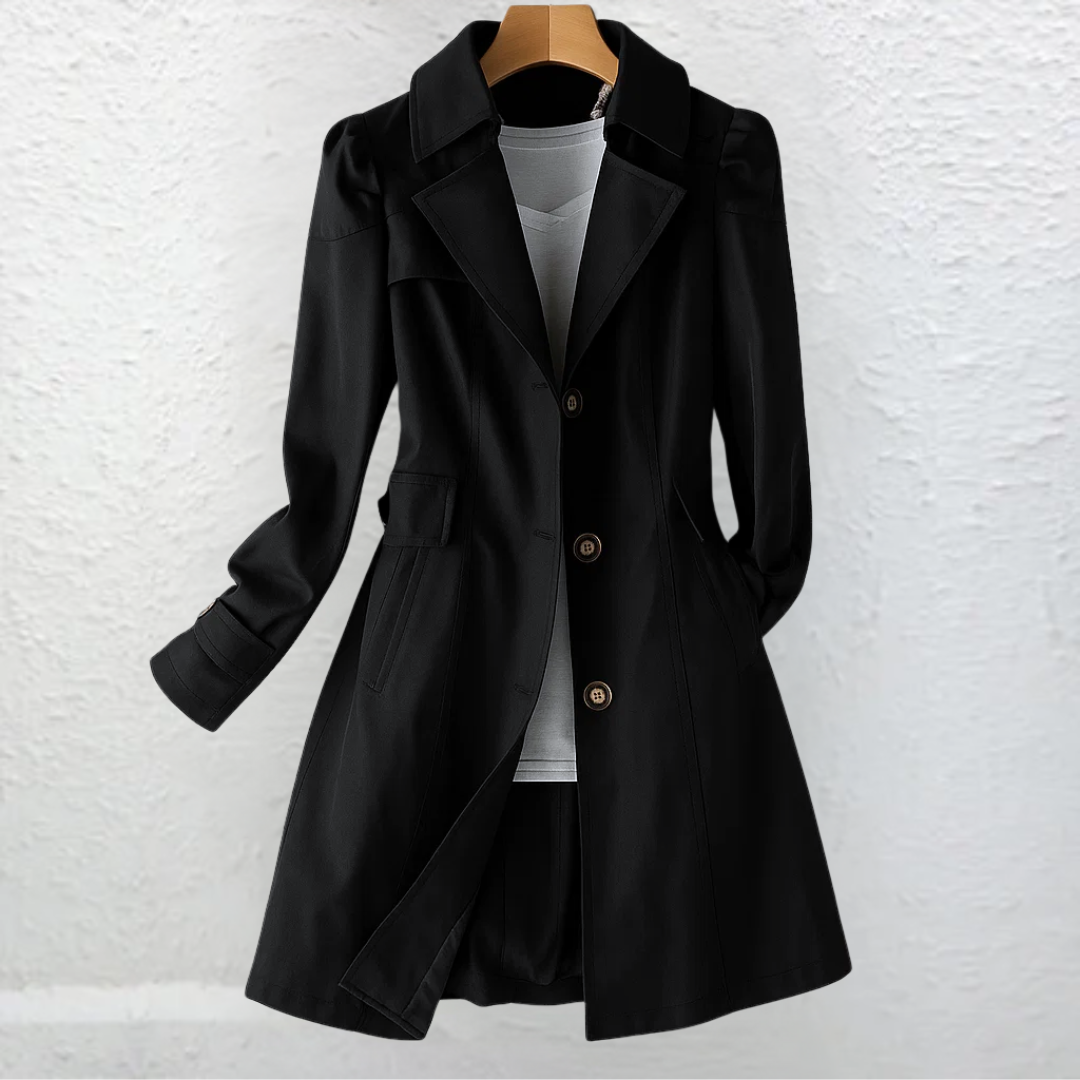 Manteau trench élégant Danoir Paris Veyressa, beige, coupe classique, visible détails du tissu et du col, taille XS.